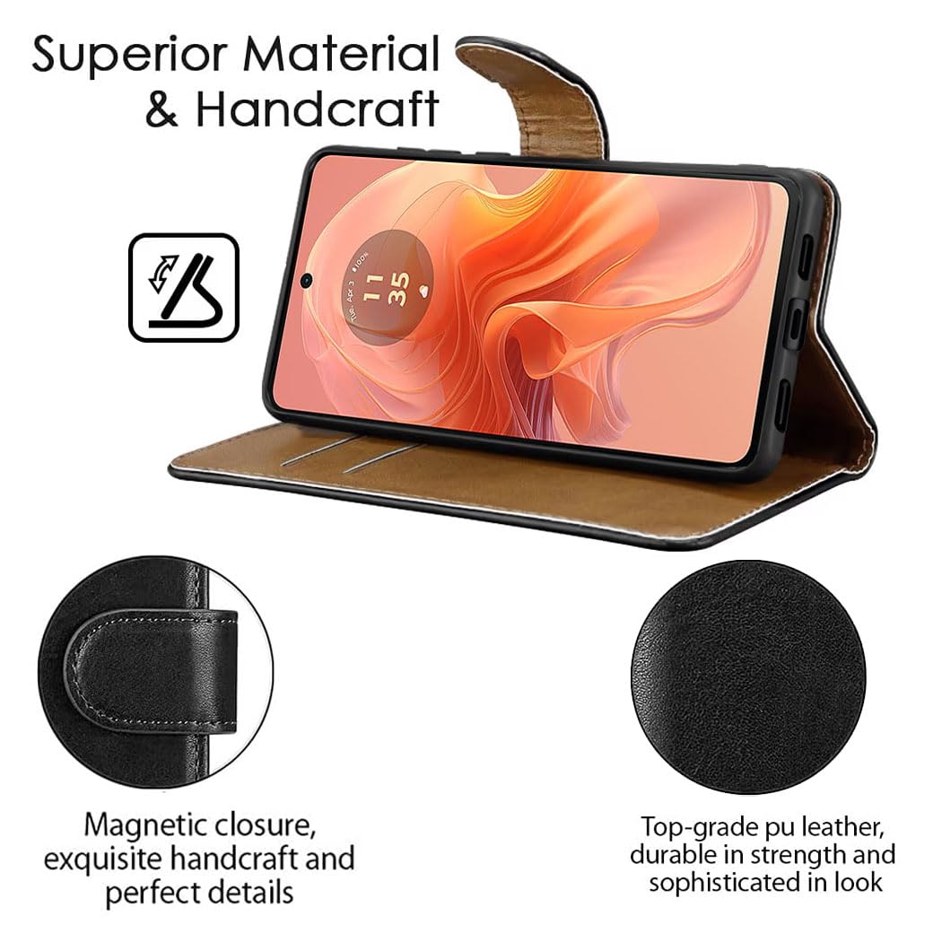 GAPlus PU Wallet Case Leather Flip Cover For Motorola Moto G04 / Moto G04s Card Holder Magnetic KIckstand Black - Image 3