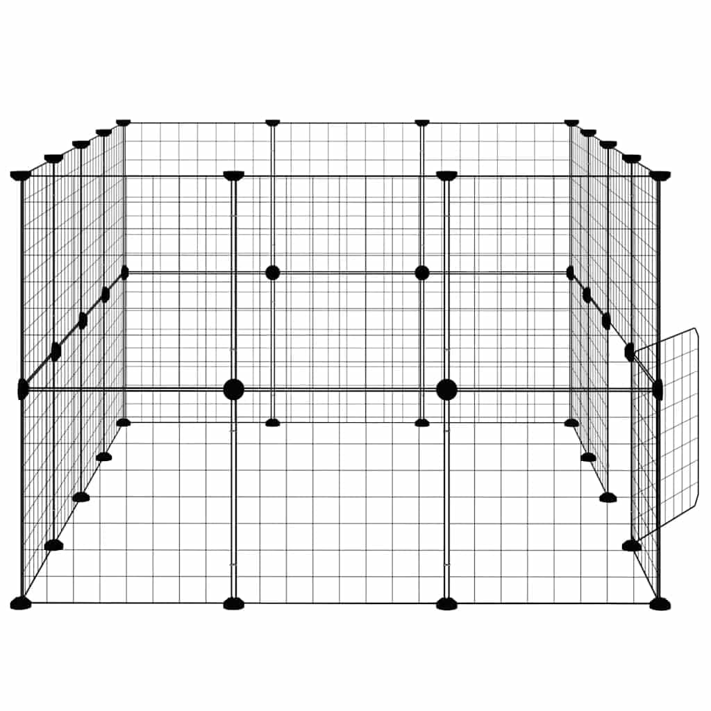 28 piezas de recinto para animales pequeños con puerta, color negro | Recinto flexible para animales pequeños hecho de acero resistente para conejos y cachorros en el salón o pasillo.