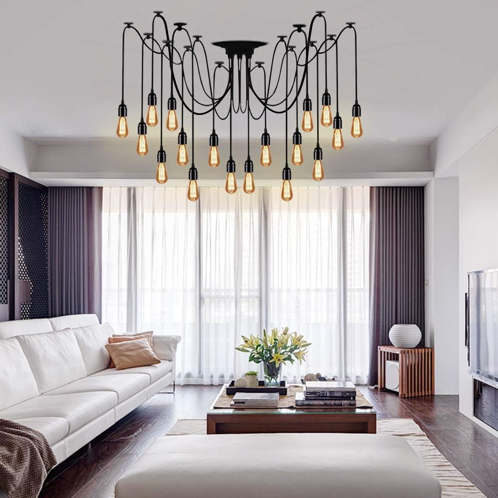 Frее Shірріng 🛒 T&A 18 Arms Spider Lamps Vintage Edison Style Adjustable DIY Ceiling Spider Pendant Lighting Rustic Chandelier(Each with 78.74/2M Wire)