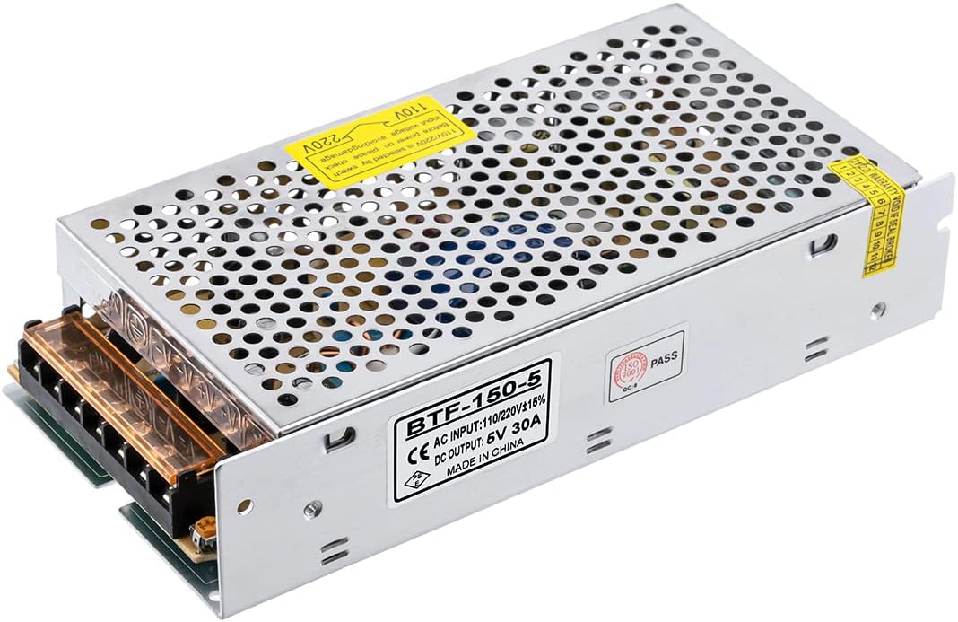 BTF-LIGHTING AC100-240V to DC5V30A Max150W Switching Power Supply Device Transformer Adapter Converter for LED Strip/String/LED Matrix,CCTV Camera,Security System,Radio,Cats