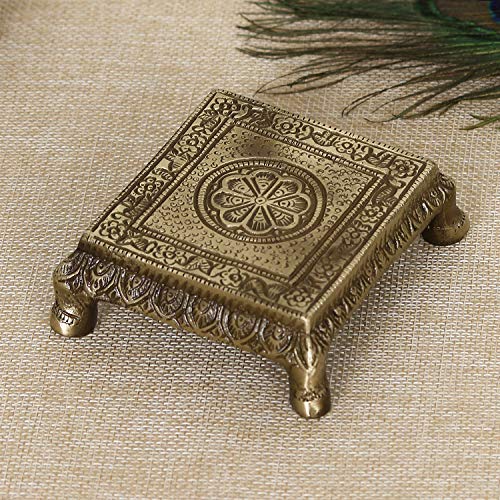 Image of eCraftIndia Brass Traditional Pooja Chowki (3.5 Inch x 3.5 Inch)