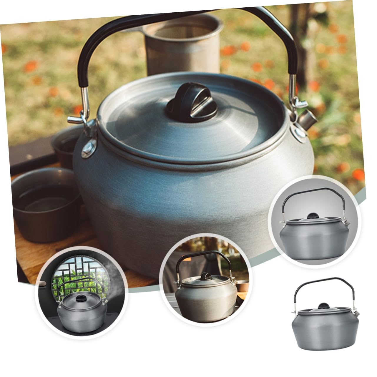 ibasenice Hervidor de Agua para Exteriores Portátil 1, 2l Acero Inoxidable