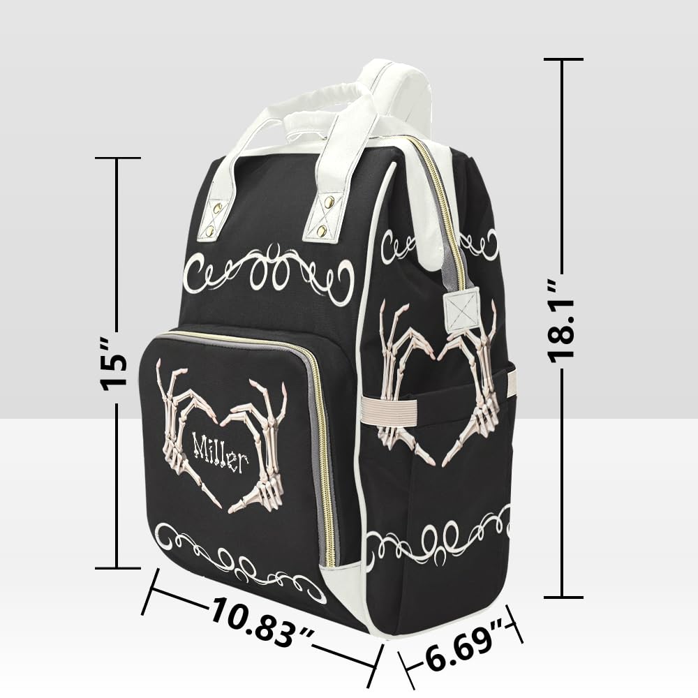 Personalized Skull Heart Art Diaper Bag Backpack Name Custom Mommy Baby Bags Casual Travel Daypack for Mom Gifts