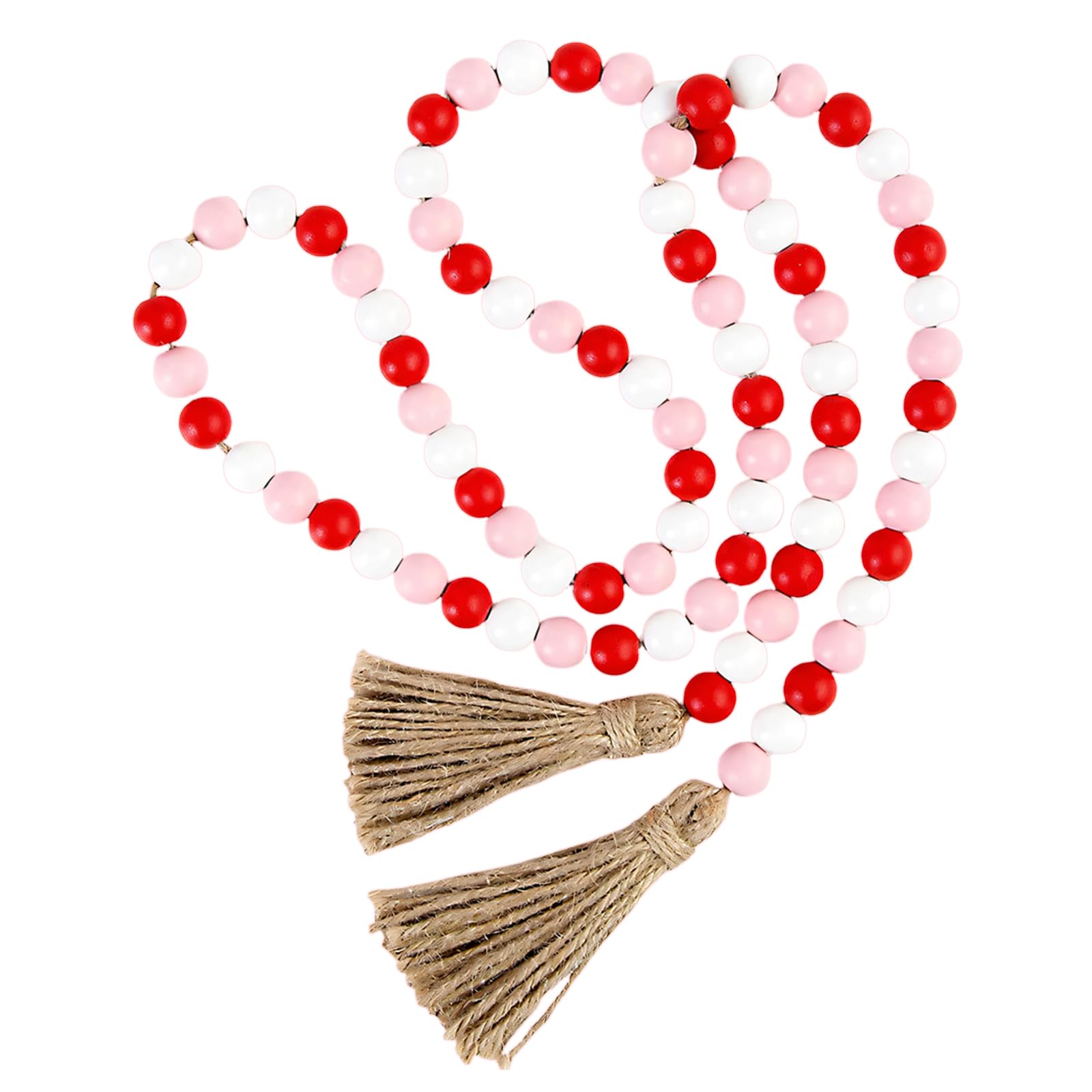 ZEPFJHE 58Inch Valentines Day Wooden Bead Garlands with Tassels Decors Lover ' s Party Supply for Home Wedding Christmas Lover ' s Supplies