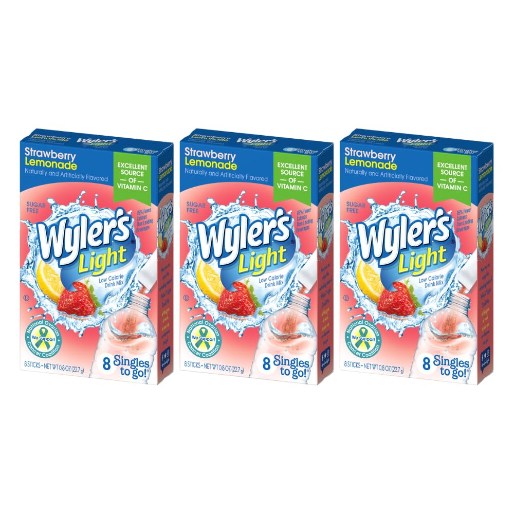 Wyler's LightSingles To Go Powder Packets, Water Drink Mix, Strawberry Lemonade, 24 Single Servings (Pack of 3)