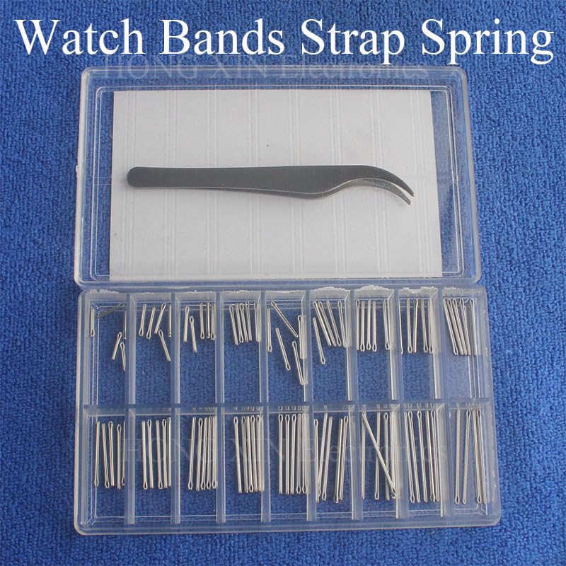 Omons 90Pcs 8-25mm Watch Bands Strap Silver Spring/Watch Band Link Cotter P 0.8/1.0mm Diameter in a Plastic Box Tweezers - (Specification: 0.8MM)2