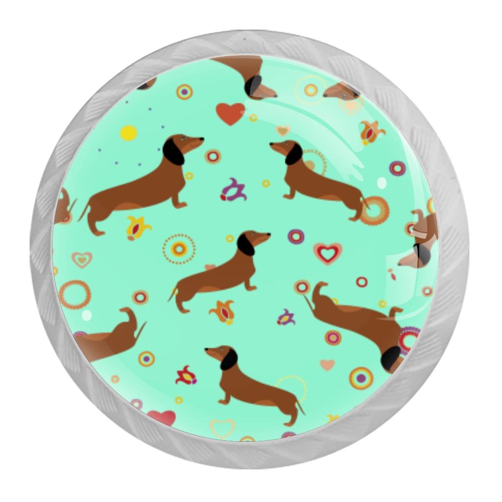 Tqmspg Multi20 4 Pieces Drawer Pulls Dachshund Dog Pattern Door Knobs Dresser Handles For Kitchen Wardrobe Cupboard Hardware Furniture