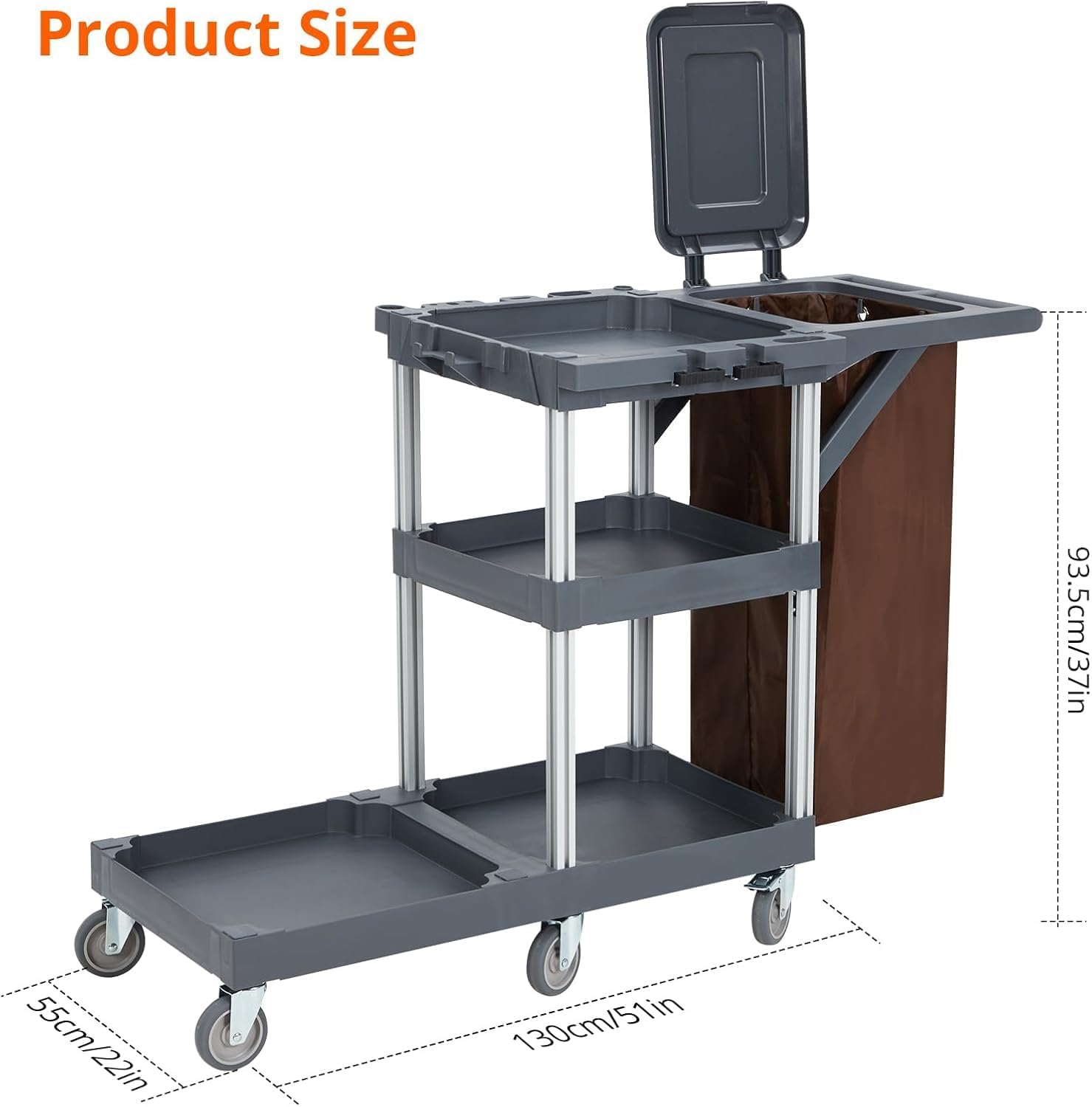 Cleaning Trolley&Professioneller Reinigungswagen – 3 Ablagefächer, Strapazierfähiger Vinylsack, Abdeckung, Rollen – Robuster Kunststoffwagen Für Restaurants, Hotels, Krankenhäuser, Firmen