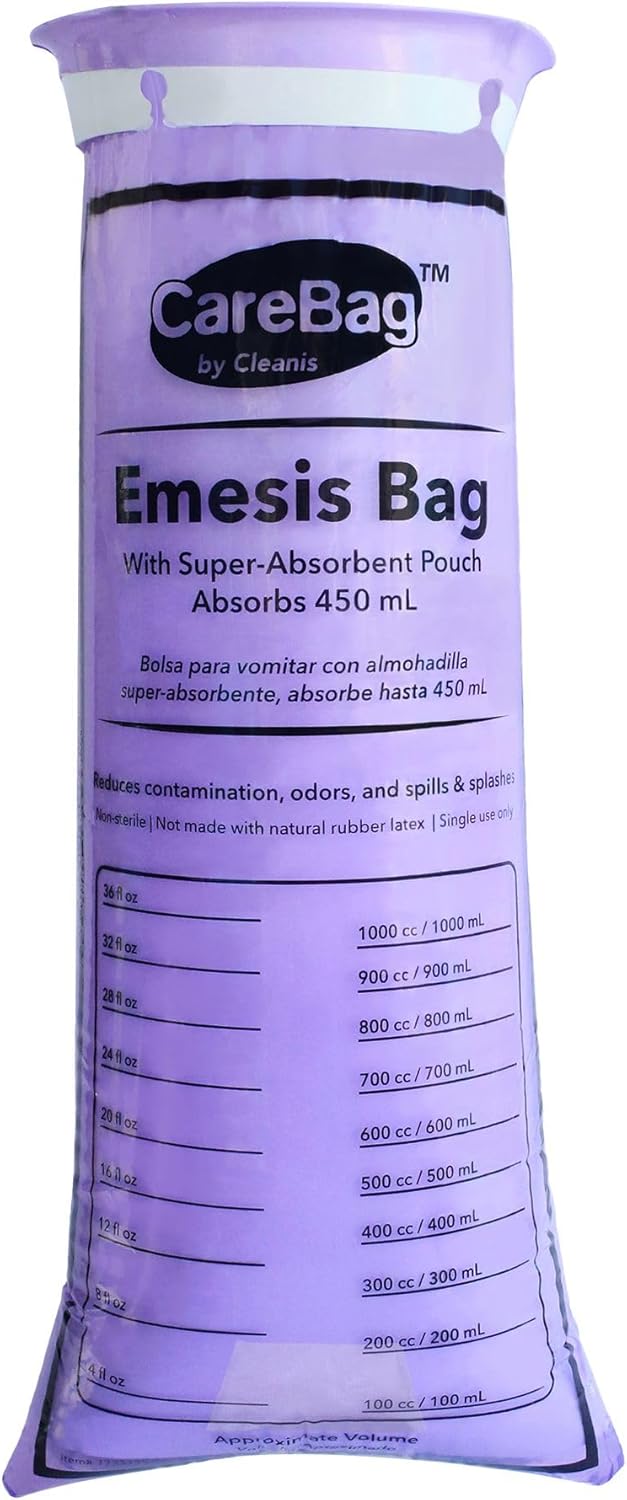 The Original Carebag Disposable Emesis CareBag with Super Absorbent Pouch- Absorbs 16 oz, No More Leaks and Splashes- Single Use- Reduces Odors, 20 Vomit Bags