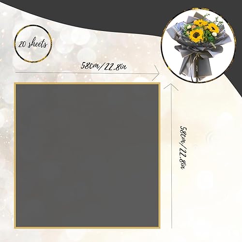 Miniatura 9 de Gloreyan 20 hojas de papel de regalo de flores con borde dorado, ramo de floristería, ramo de flores frescas, envoltura impermeable, caja de regalo,