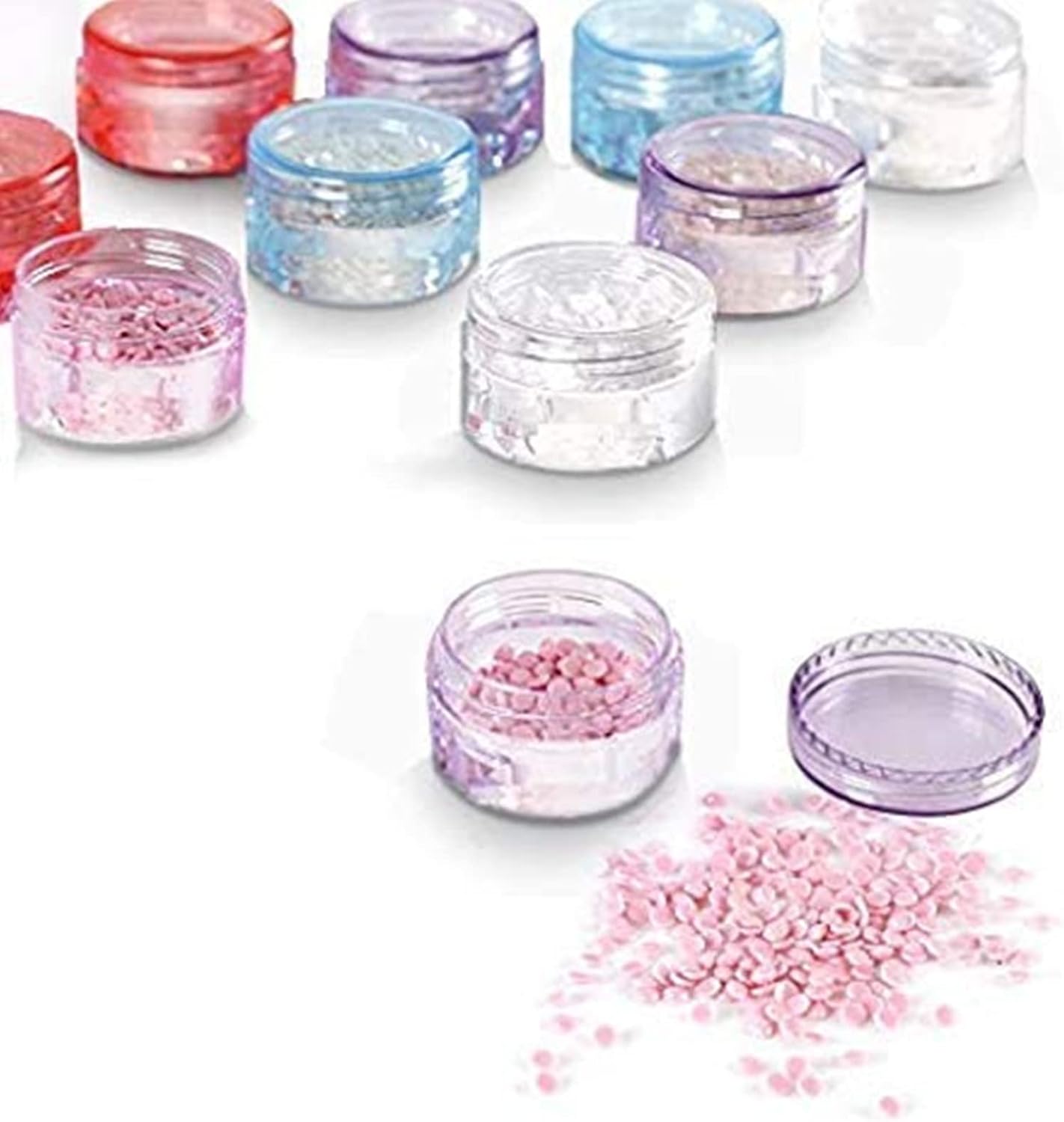 Healthcom 50 Packs 5 g/5ml Empty Clear Container Jars Sample Pot Plastic Round Cosmetic Containers Jar Refillable Makeup Samples Bottles Containers with Colorful Lids for Cream Lotion Eye Shadow Nails Powder : Beauty & Personal Care