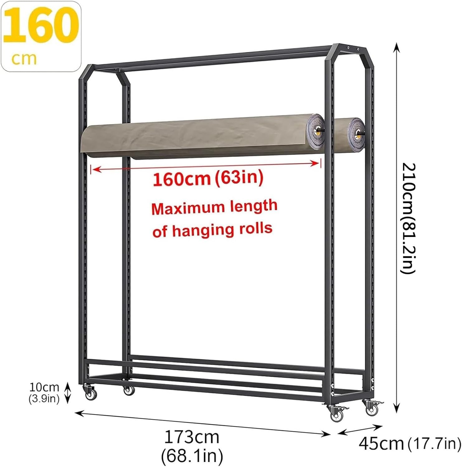 Adjustable Textile Fabric Roll Storage Rack with Wheels - Movable Steel Organizer for Vinyl, Leather, Wallpaper & Window Film Displays