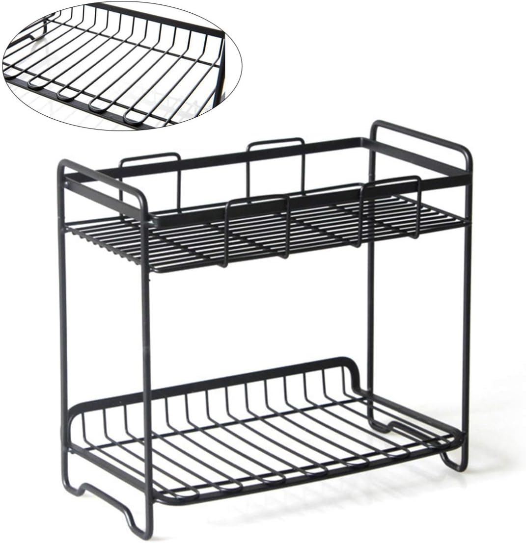 Metal Storage Rack Iron Shelf Wrought Iron Kitchen Storage Utility -Flat Black