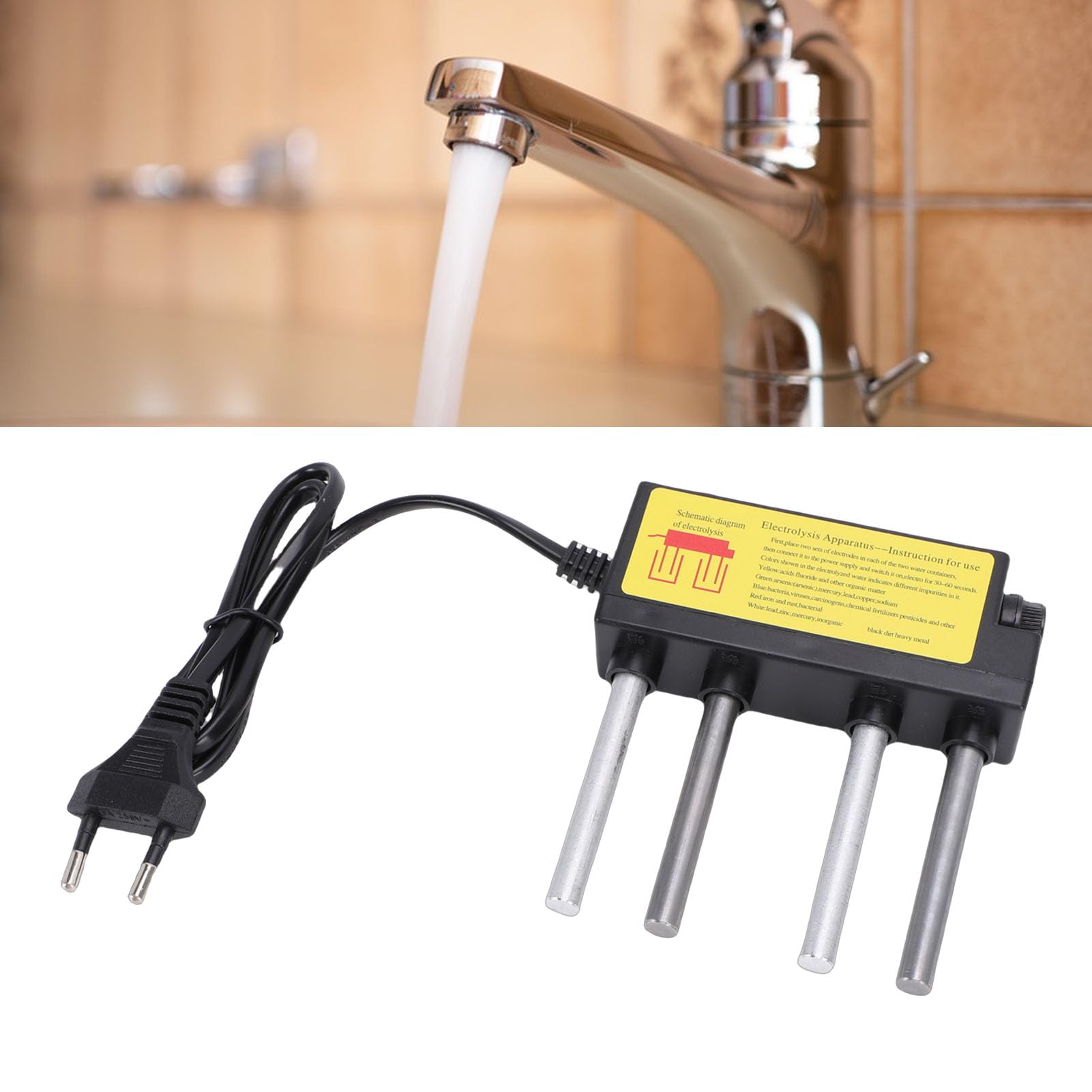 Jectse Électrolyseur d'eau, Testeur Rapide de qualité de l'eau TDS PH avec électrodes en Fer et en Aluminium pour Les Tests d'eau Potable Domestique (Prise UE)