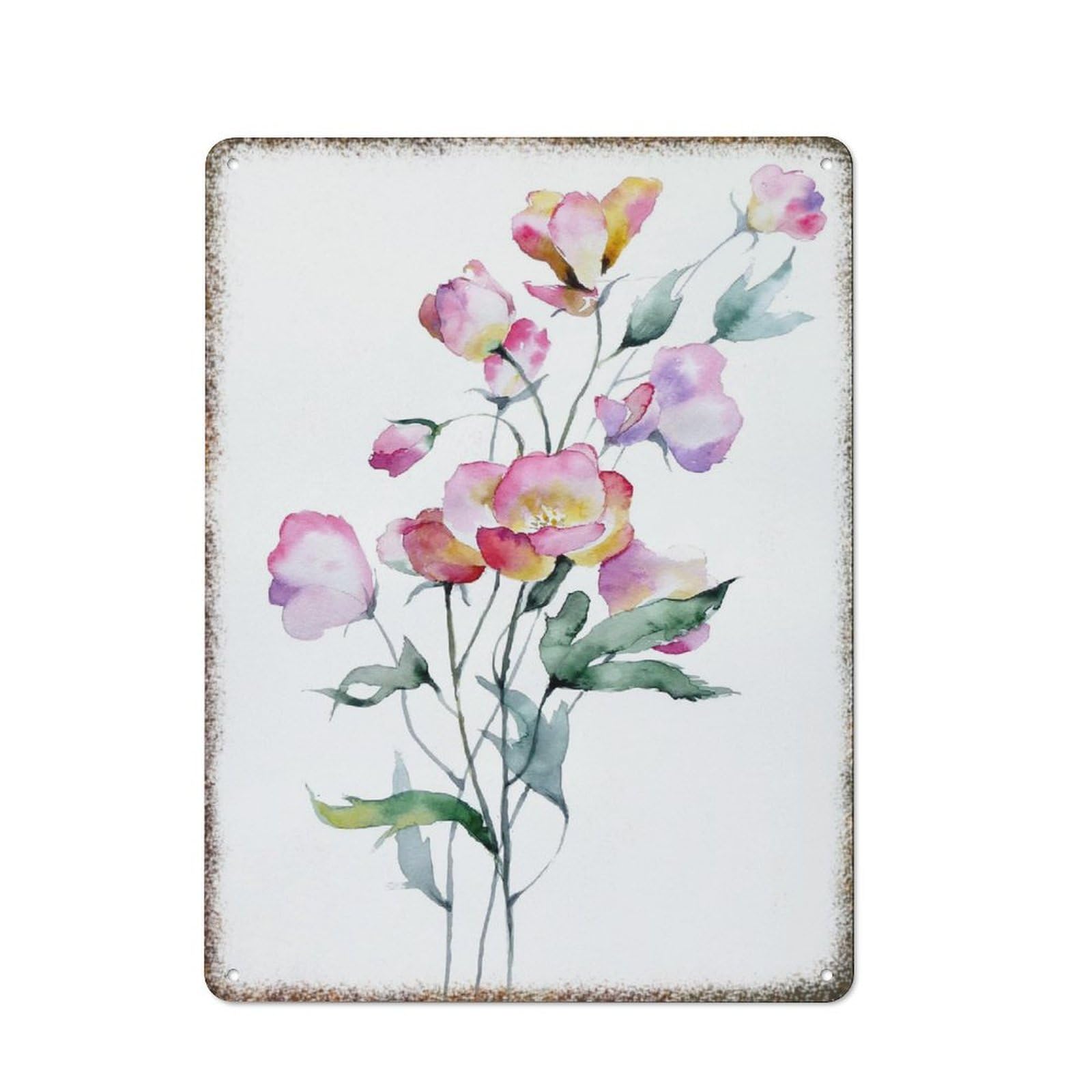 Watercolor Floral Painting Vintage High Gloss Metal Home Guest Wall Decor 8x12 inch