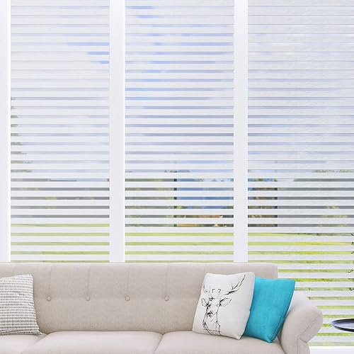 Miniatura 2 de Película esmerilada a rayas para ventana, calcomanía de privacidad para ventana, vinilo decorativo para ventana, protección UV, película estática