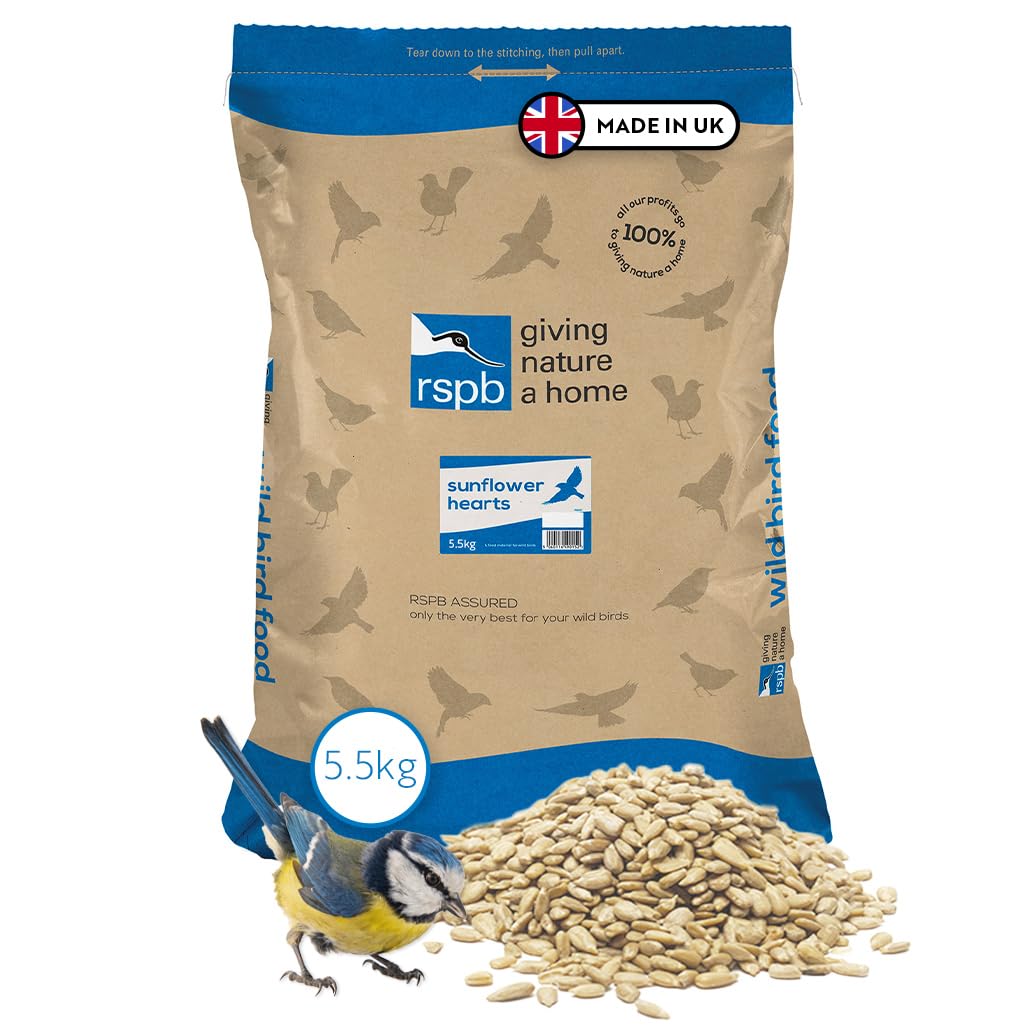 RSPB - Sunflower Hearts for Birds, High Energy and Protein, Wild Bird Food, Husk Free, Delicious and Nutritious, Made in the UK (5.5kg)