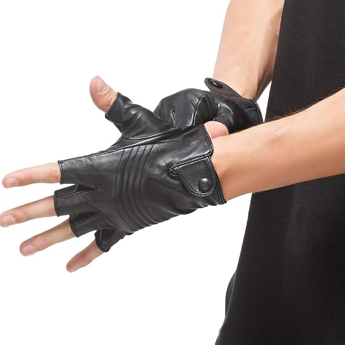 Mens Fingerless Leather Gloves Italian Half Finger For Comfortable