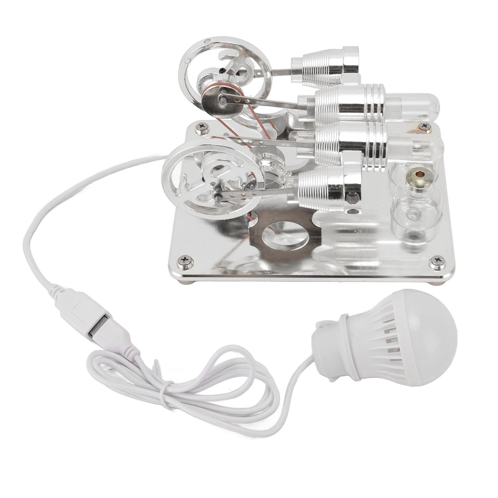 Jeffergarden Motore Stirling a 4 Cilindri con LED, Base in Alluminio, per Esperimenti Scientifici