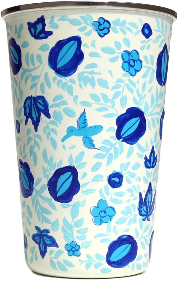 AGO Stainless Steel Tumbler | Table and Dining Essentials, Drink Cup, Modern and Trendy Glass | Capacity 450 ML (Floral White)