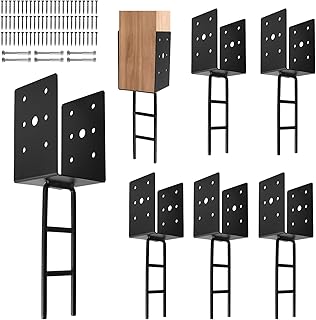 4 "x 4" U Shape Concrete Post Anchor 6PCS,Heavy Duty Post Base for Wet Concrete,Fence Post Holder with Black Powder Coated for Fence,Deck Railing,Pergola Wood Post Bracket Anchor