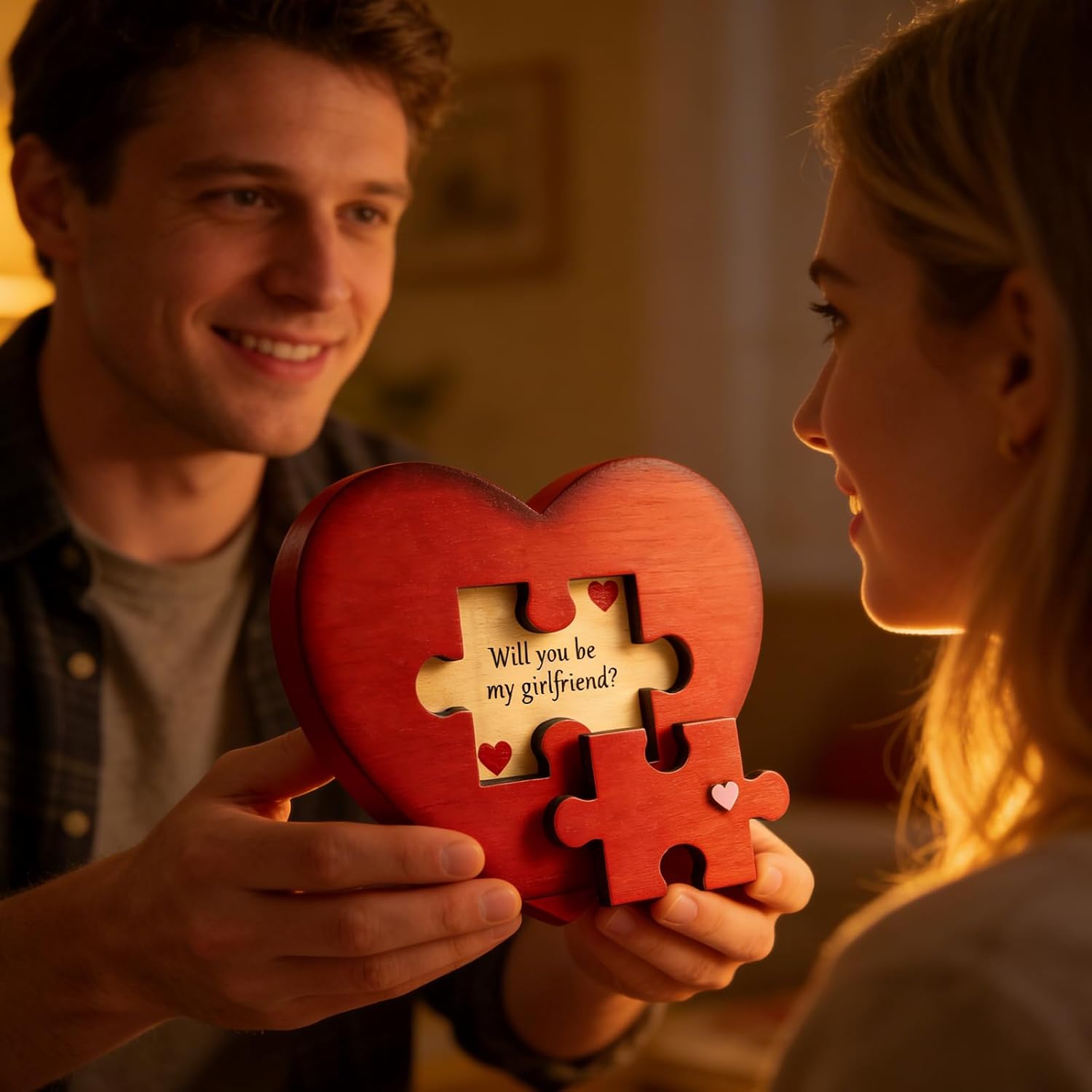 Will You Be My Girlfriend, Valentines Proposal Gift Ideas Will You Be My Girlfriend Proposal Sign for Valentine Day Girlfriend Day Christmas Wood Heart Shaped Gift Puzzle Piece Sign with Hidden Message - Image 2
