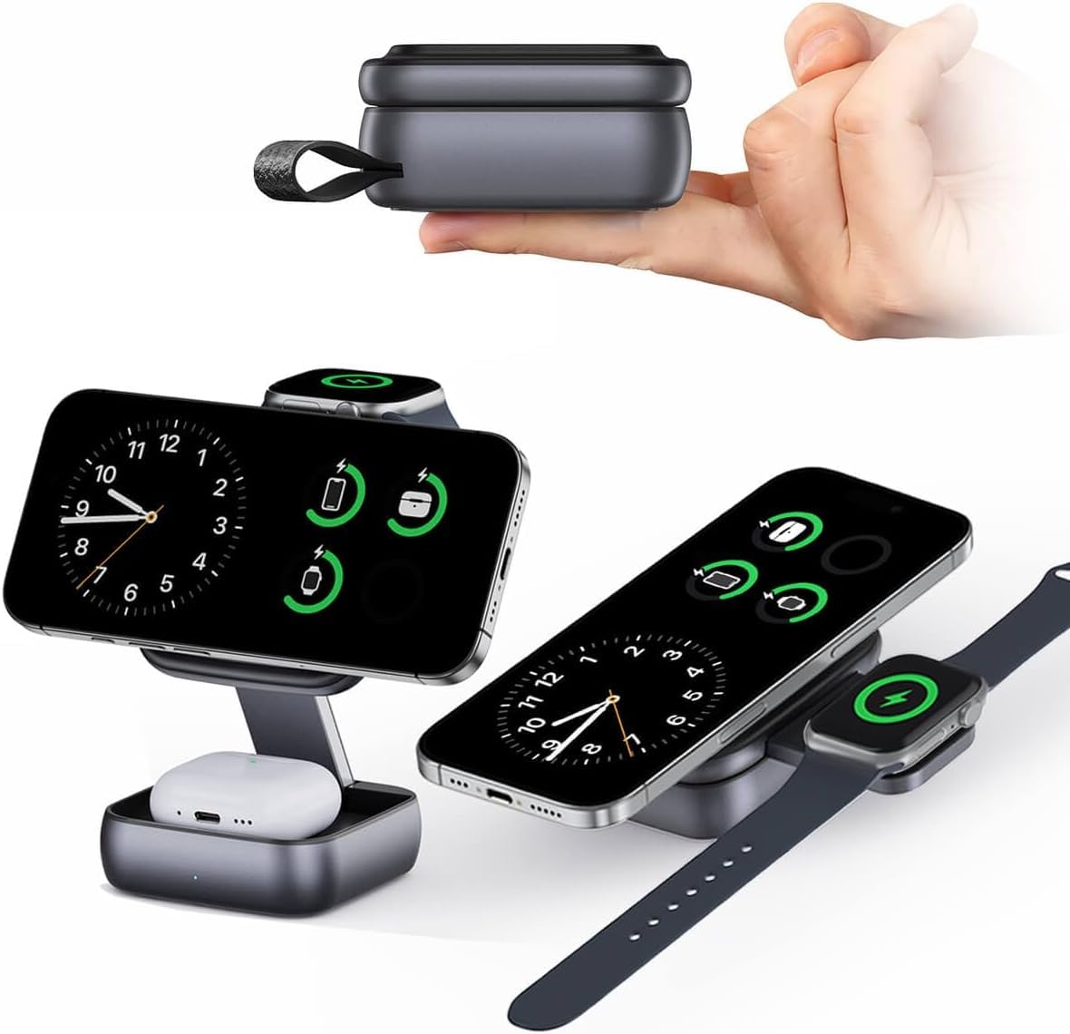 Estación de carga inalámbrica plegable 3 en 1, base de carga rápida magnética para AirPods Pro 17/16/15/14/13, Ultra/10/9, AirPods Pro - Soporte de viaje multidispositivo