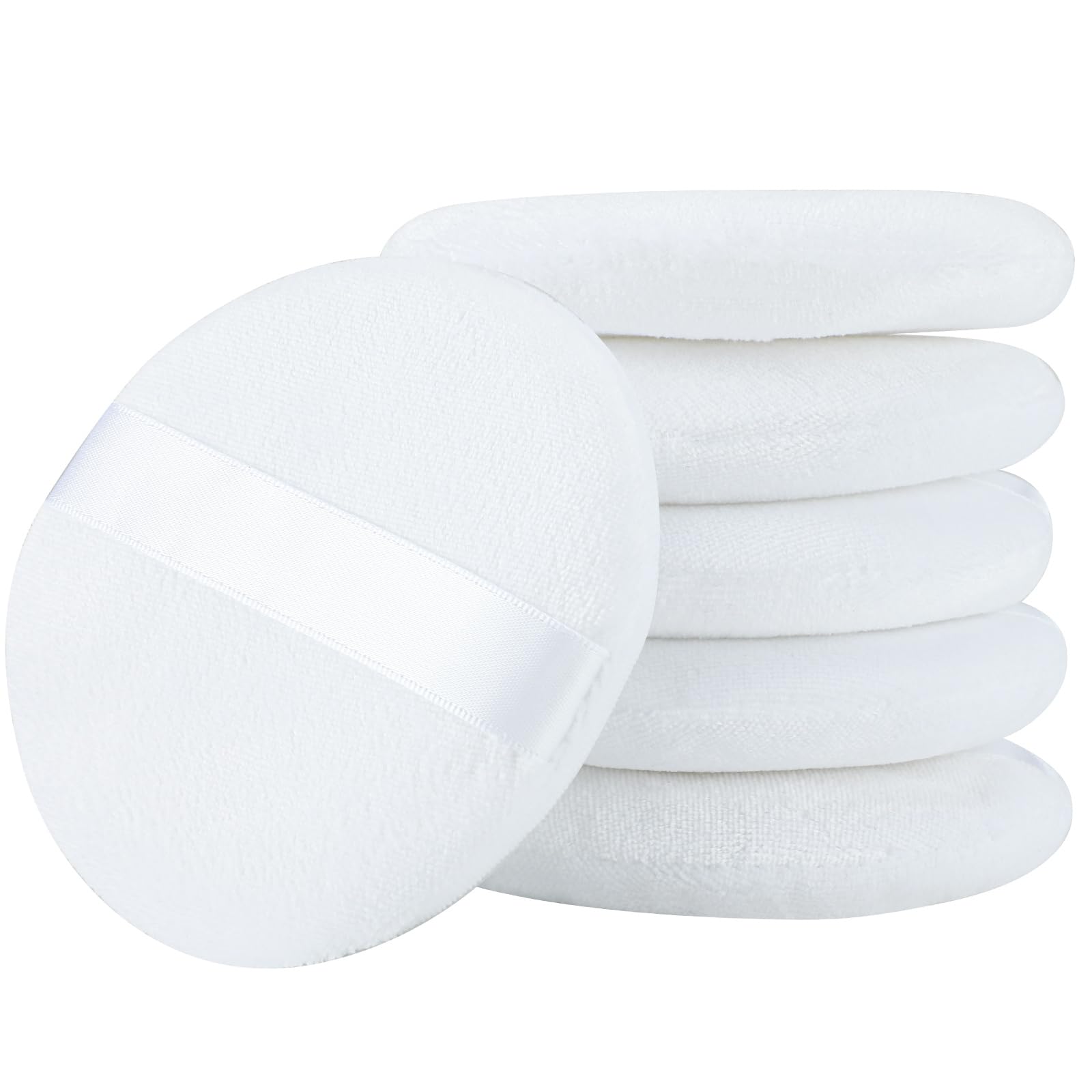 Senkary 6 Pieces Large Body Powder Puffs Soft Washable Round Velour Loose Powder Pads, 4.13 Inch, White