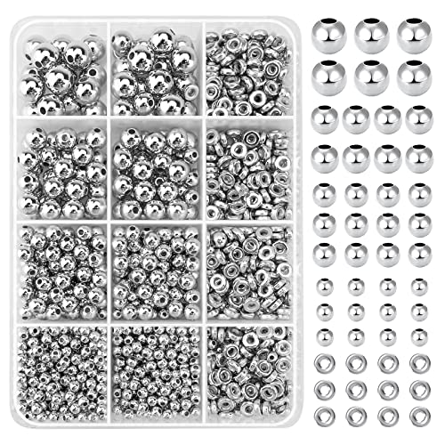 1250 Pcs Beads for Jewelry Making Smooth Flat and Round Spacer Bead with Storage Box