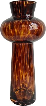 11" High Luxe Leopard Glass Vase Unique Modern Amber Brown Centerpiece for Home Decor, Gifts & Everyday Elegance