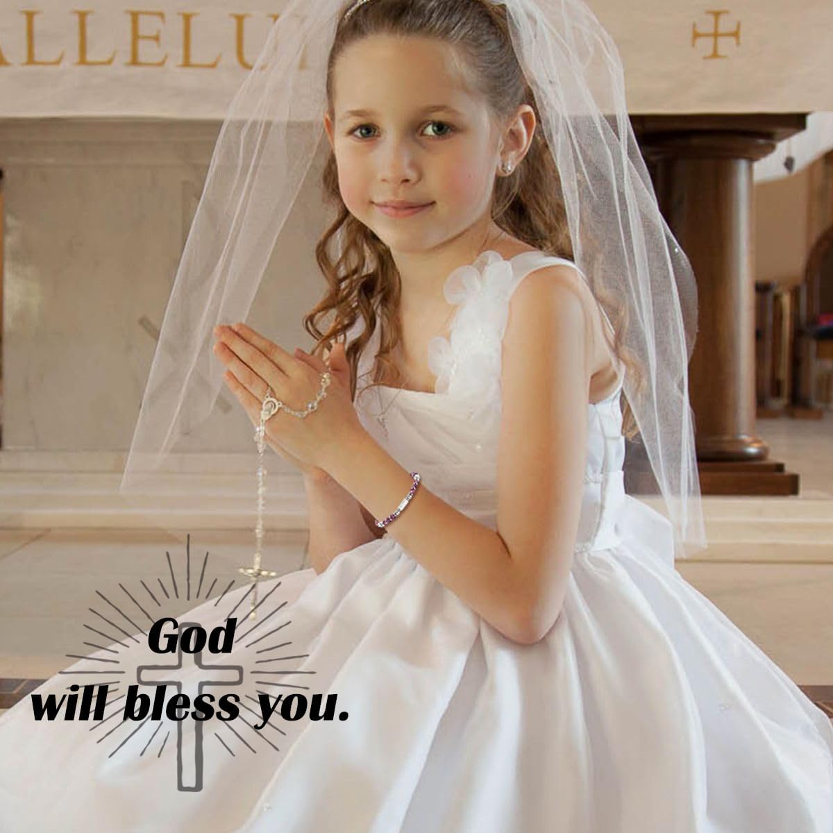 Cross Charm Bracelet for Girls, Baptism Confirmation First Communion Christian Easter Gifts for Teens Girls Goddaughter Granddaughter Niece Daughter - Image 3