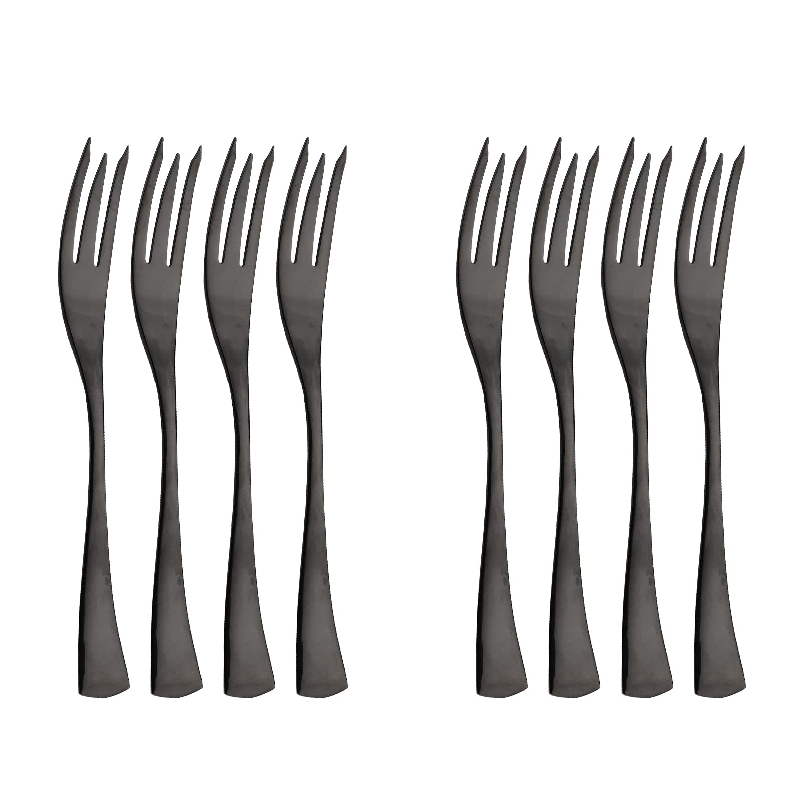 BRIIEC 8pcs Seafood Cocktail Appetizer Black Fish Fork Set, Stainless Steel Serving Fork Set, 8 Inches, Mirror Polished