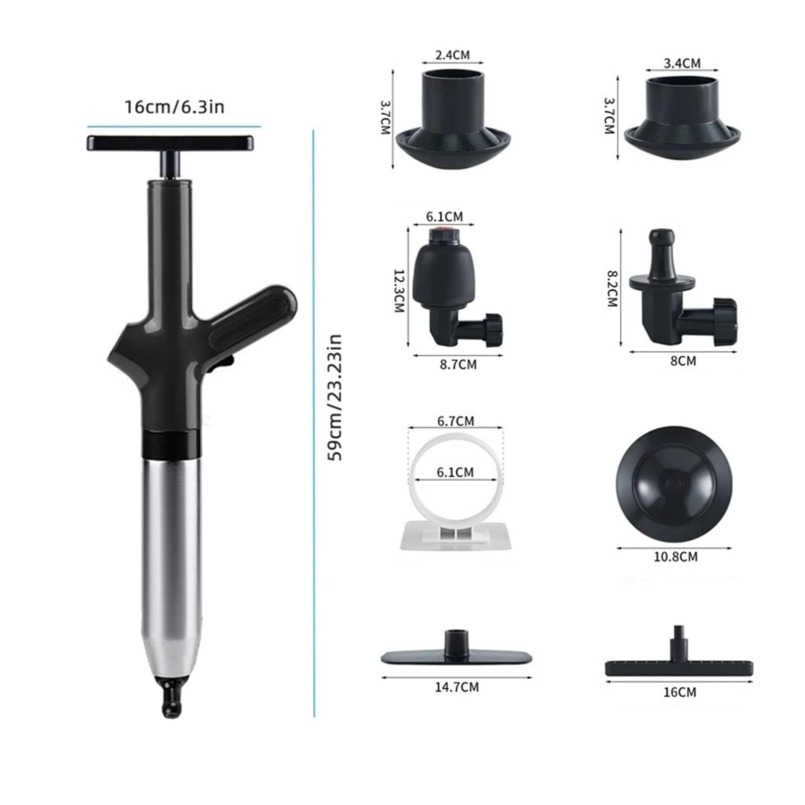 Dispositivo di rimozione degli zoccoli for draga scarico dello stantuffo del tubo della toilette for i WC bagno(Black)