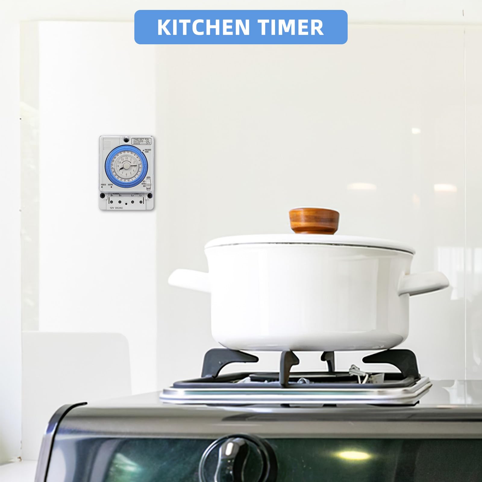 Temporizador Mecánico de Cocina 12vac/DC, Interruptor de Temporizador Portátil Control de Mecánico, Minutero de Cuenta Regresiva para Cocción y Horneado, Uso Doméstico E