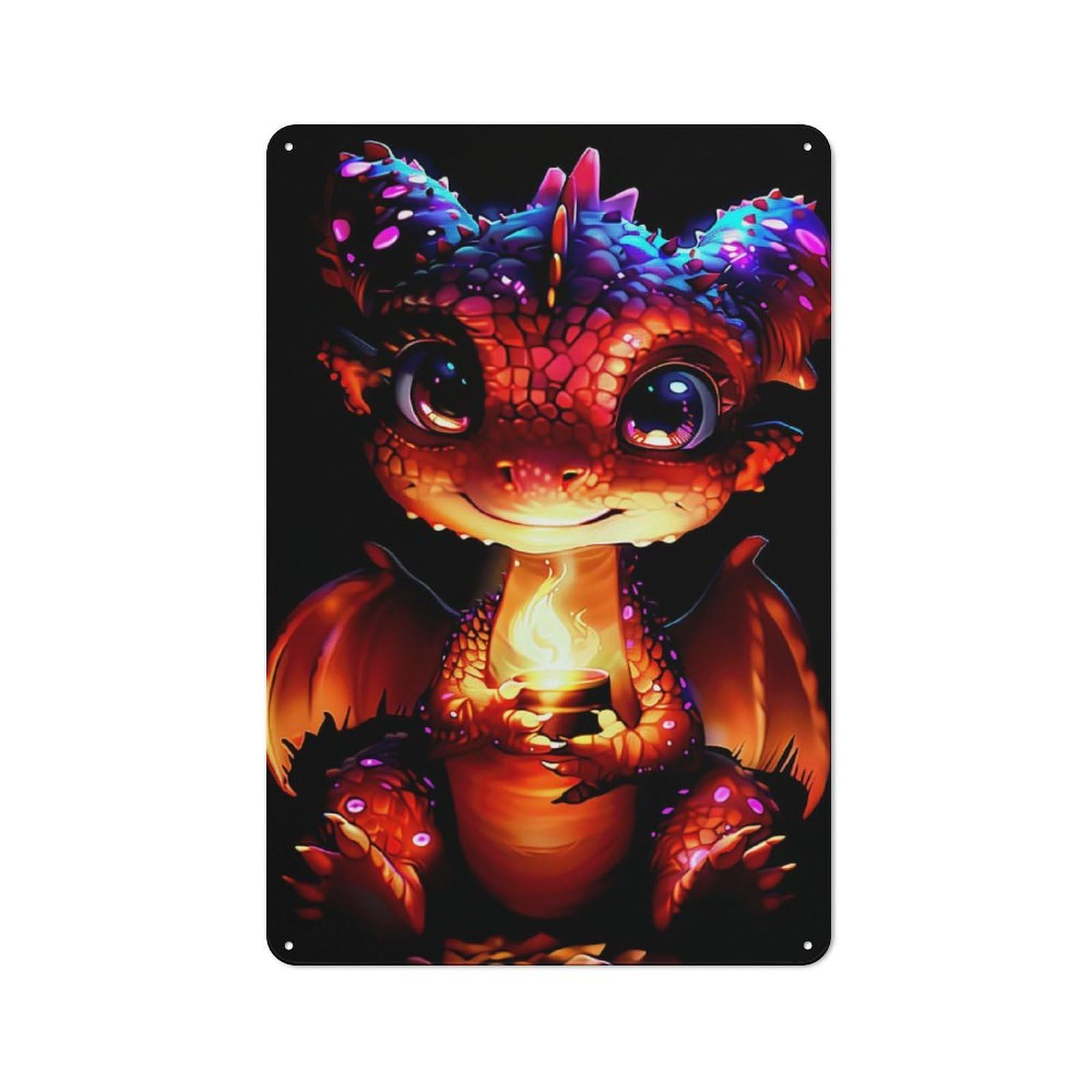 Rustic Cute Baby Dragon Art Tin Wall Plaque 30x20cm, Rustic Kitchen Decor for Cottage, Kitchen, Hallway Or Breakfast Nook
