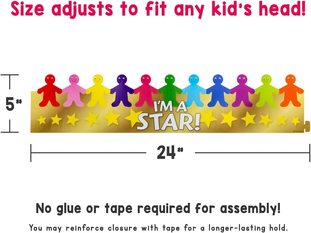 Hygloss Star Student Crowns - Pack of 24 Colorful, Adjustable Paper Crowns - Classroom Prizes, Kindergarten Classroom Must Haves, Kids Prizes for School, Star Hat, Incentive Prizes for Kids
