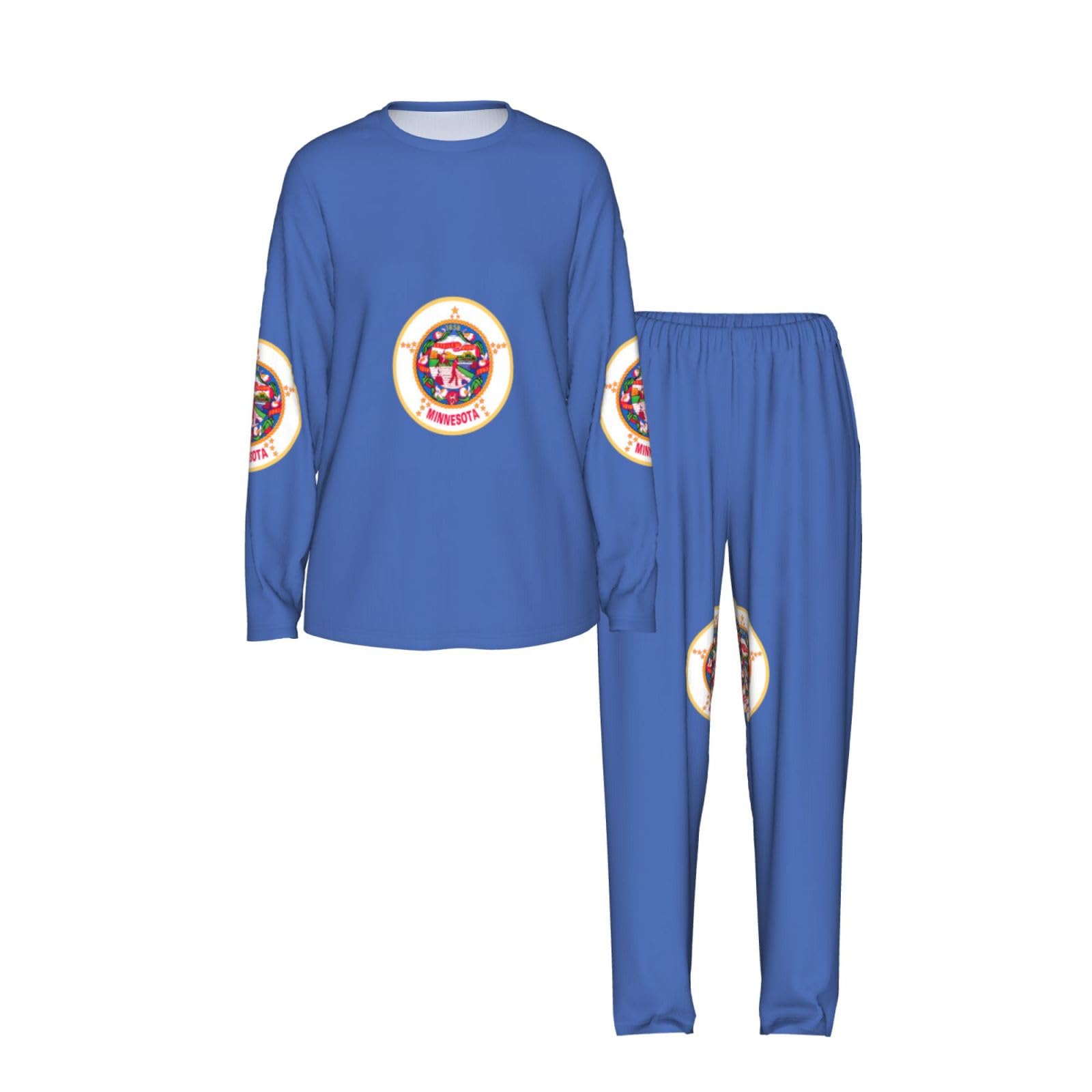 Pigiama da donna a maniche lunghe con stampa della bandiera del Minnesota Stato Vacanze Yoga Gite Casual Confortevole Pigiameria Regalo