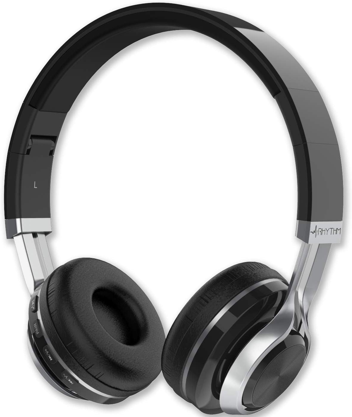 Aduro Resonance Wireless Headphones with Microphone Foldable Over The Ear Headphones with Mic Rechargeable Wireless Headset - Black/Silver