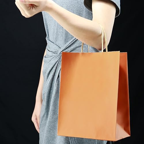 Miniatura 3 de Oletx 24 bolsas de regalo de papel kraft naranja con asas a granel de 8 x 4.25 x 10.5 pulgadas, bolsas de regalo de Halloween, bolsas de regalo de