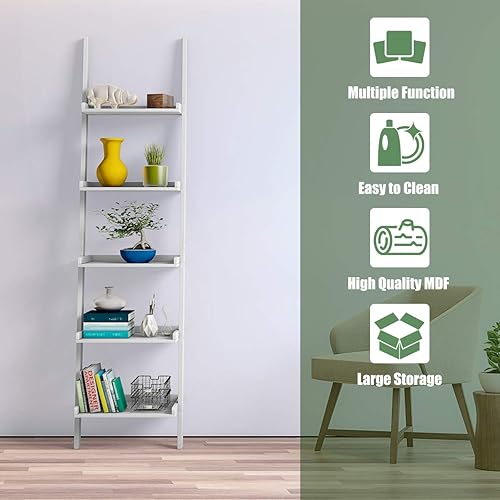 Miniatura 7 de Tangkula Estante de escalera, estante multifuncional de madera moderna de 5 niveles, estante de exhibición de libros de flores, estante de