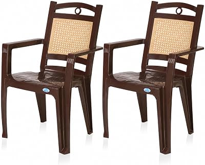 CHR2197 Plastic Mid Back with Arm Chair | Chairs for Home| Dining Room| Bedroom| Kitchen| Living Room| Office - Outdoor - Garden | Dust Free |100% Polypropylene Stackable Chairs | Set of 2