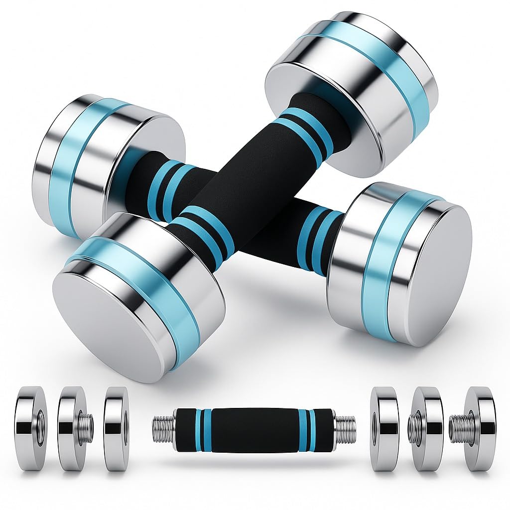 Adjustable Chrome Steel Dumbbells Set | Compact Weights with Anti-Slip Foam Handles for Home & Gym Strength Training (Pair 30kg (2 × 15kg))