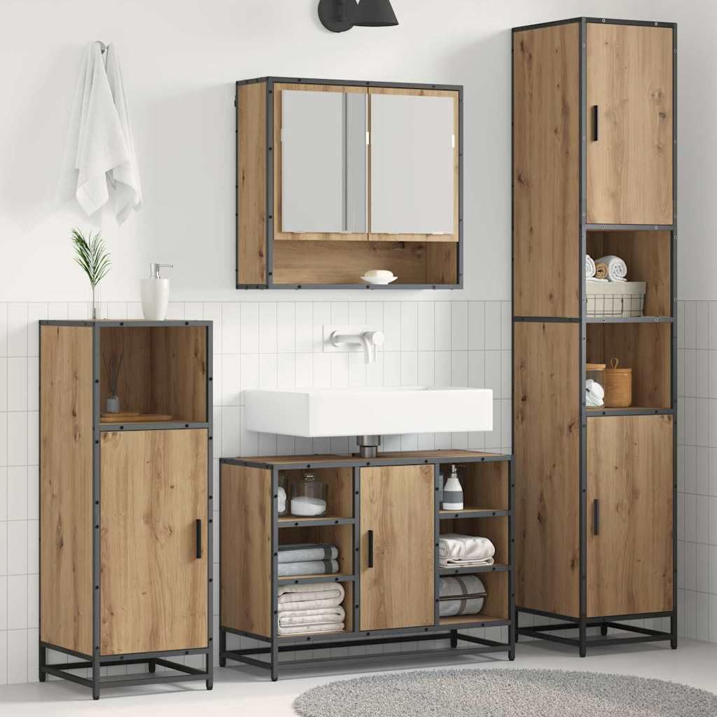 Muebles de baño modernos de 3 piezas en color negro y madera roble artesanal