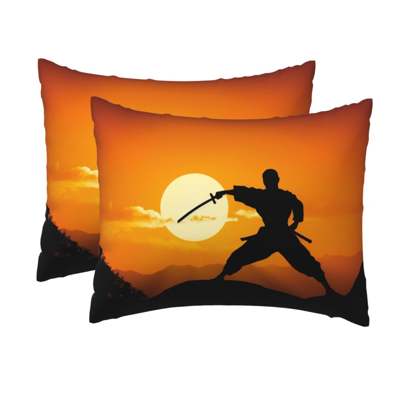 2 Pack Standard Pillow Cases with Hidden Zipper, Soft Breathable Pillow Covers for Hair and Skin, Sun Karate Silhouette Pillowcases 20"x26" Bed Pillow Protectors Cover for Sleeping Gifts