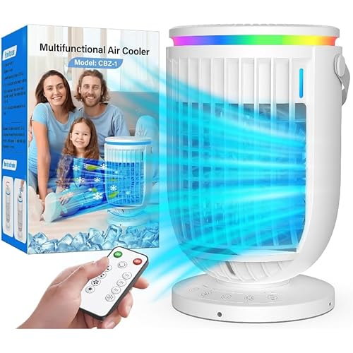 JYew Portable Air Conditioners Evaporative Mini Room Air Conditioners,Portable AC Unit Air Cooler with 4 in 1 Humidifier Fan Conditioner, AC Portable for Room with 120° Rotating Function03