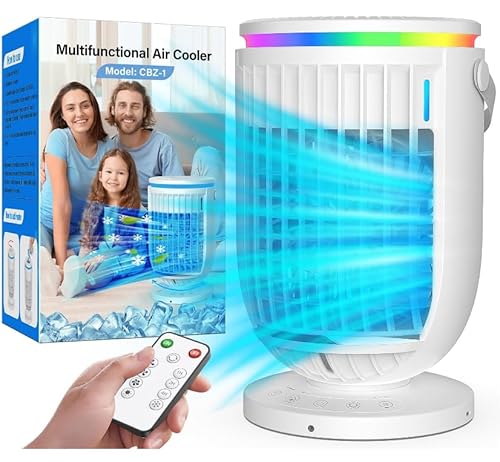 Portable AC Unit Air Cooler with 4 in 1 Humidifier Fan Conditioner,AI Portable Air Conditioners Fan, Fosvill Evaporative Mini Room Air Conditioner with 1500MLs,3 Speed AC Portable for Room Office