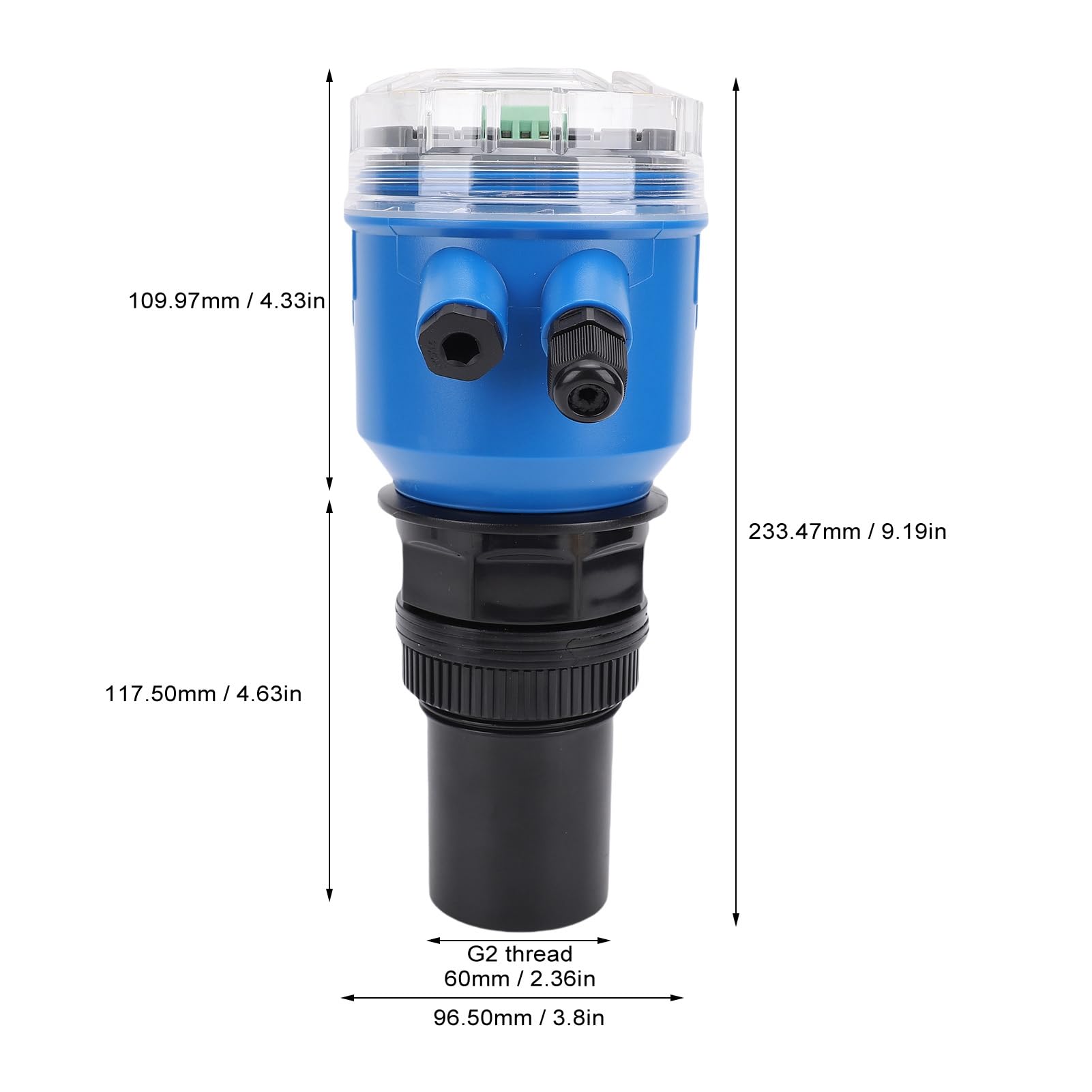 Fabater Sensor de Nivel de Agua, DC24V 0-10M Rango 0,5% de Precisión Medidor de Nivel Ultrasónico, Transmisor de de Líquido con Pantalla LED Integrada Salida de 4-20 MA para Energía de Tratamiento