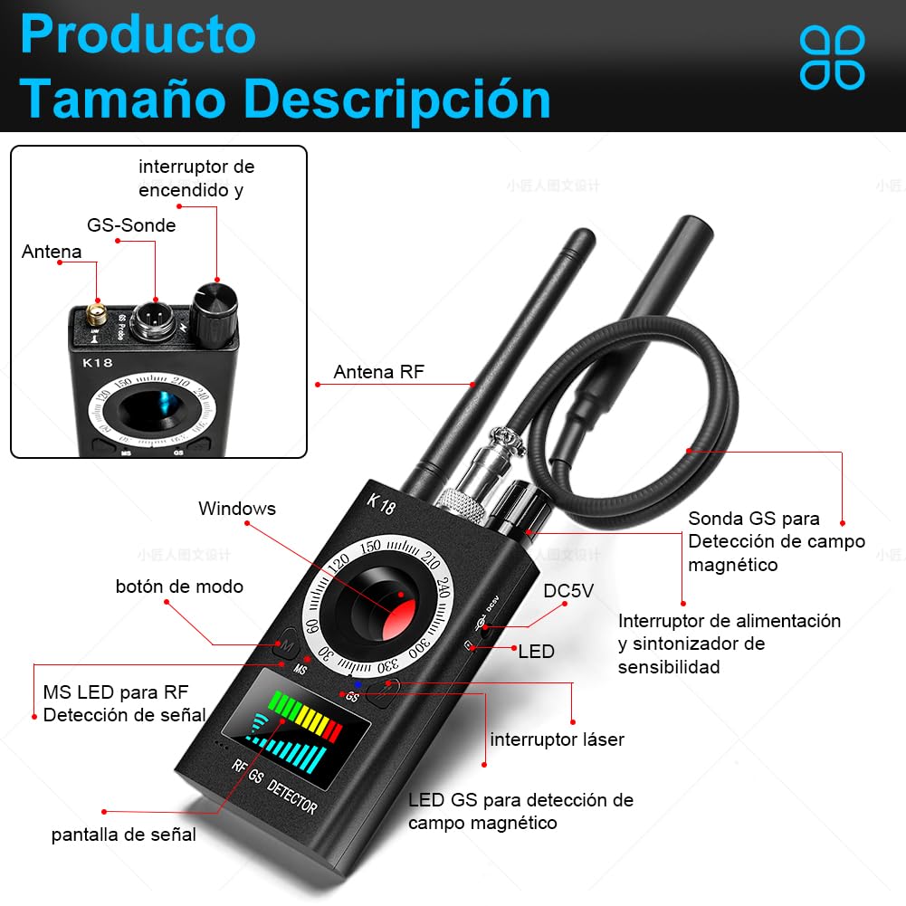 Detectores de cámara Oculta, Detector de Dispositivo Oculto, Detector de Errores, Detector antiespía, Detector de señal RF, Dispositivo de Seguimiento GPS con cámara Oculta