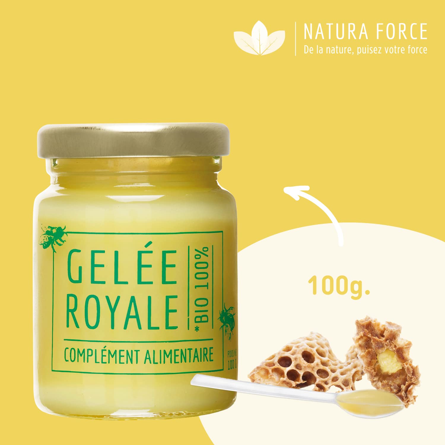 Gelée Royale Bio 100% Pure 100g - Complément Alimentaire Naturel - Énergie, Immunité, Vitalité - Riche en Vitamine B