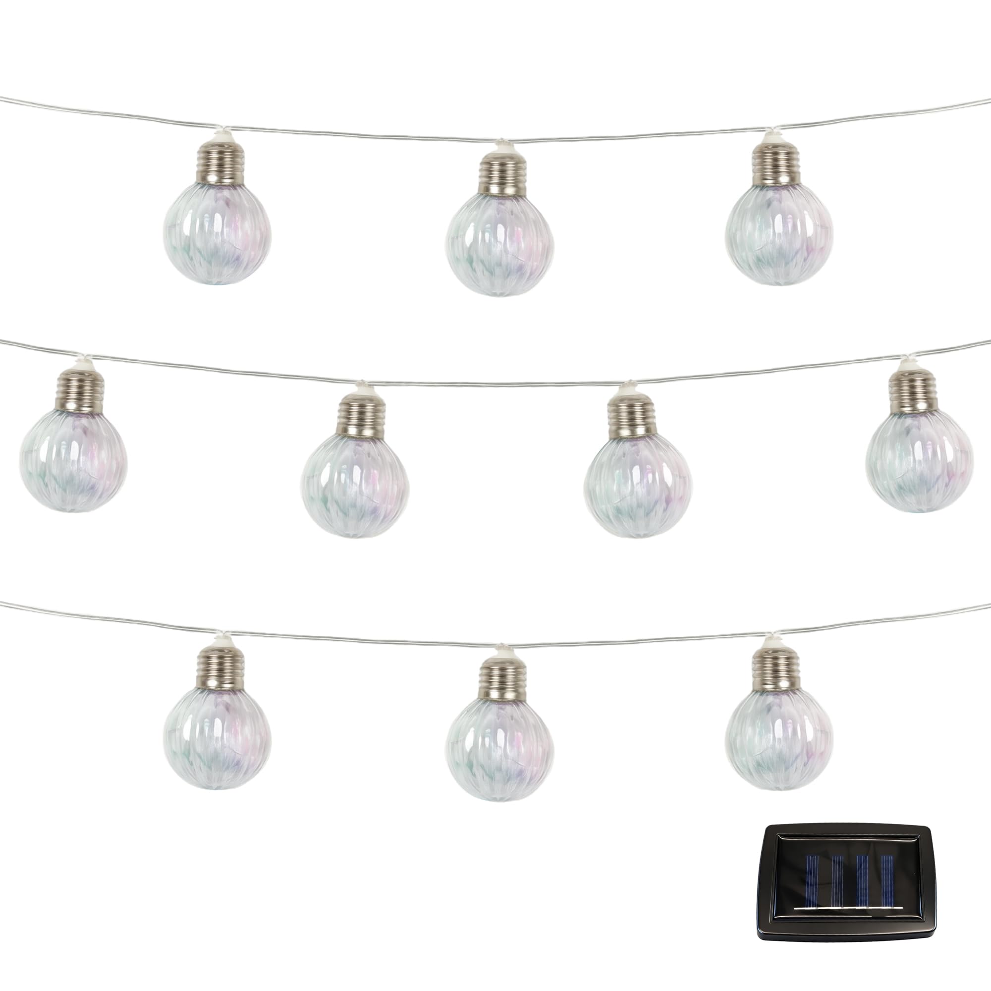 Gardenwize White – 2 Metre 10 Piece Solar Powered Bright Bulb Garden String Lights, Pathway Lights – Decorative Garden Decorations No Running Costs (Iridescent Bulb)